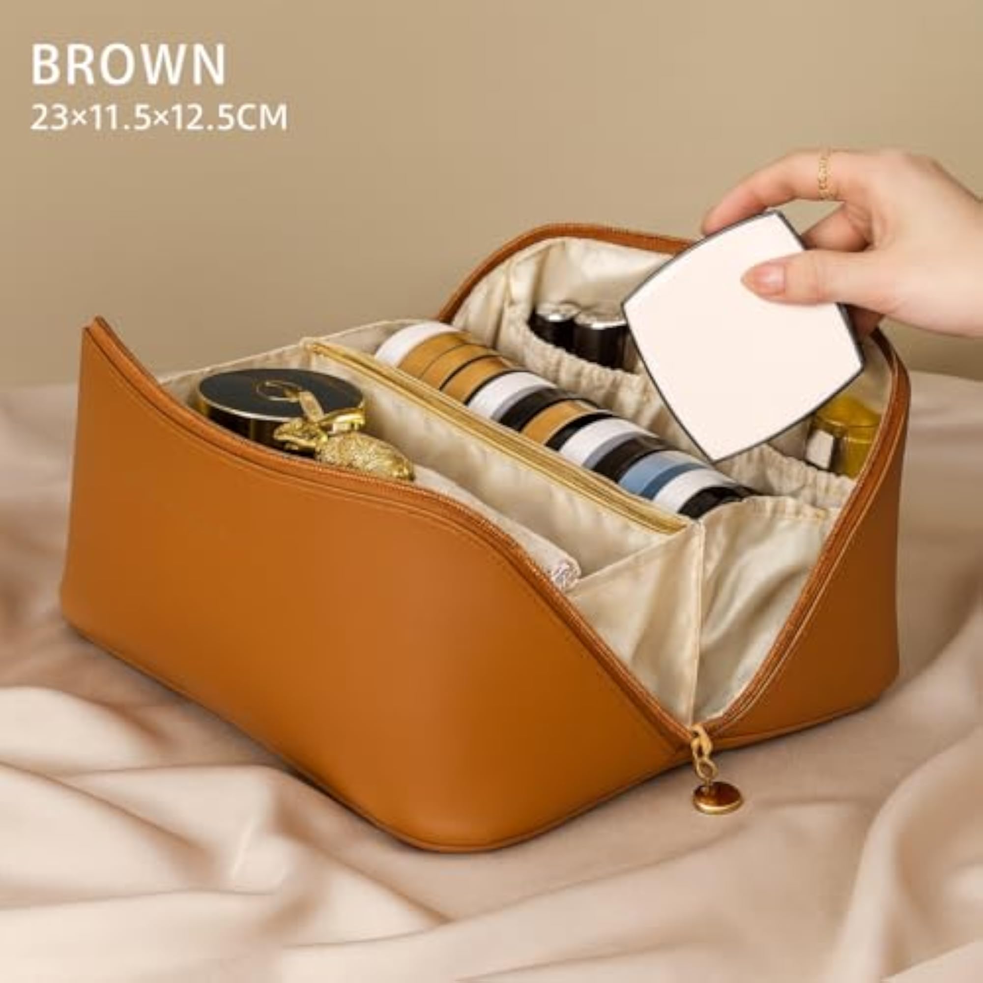 Travel Cosmetic Makeup Bag with Divider and Handle